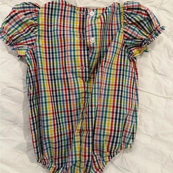 TBBC - NEW WITHOUT TAGS The Beaufort Bonnet Company Multicolor Plaid Baby Romper - Picture 3 of 3